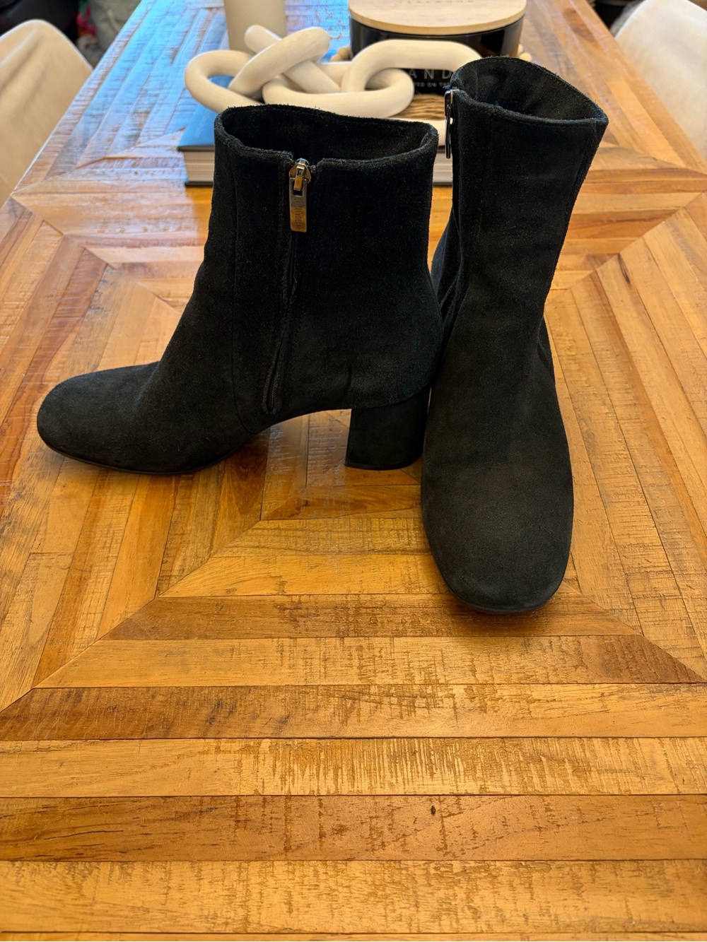 La CANADIENNE Black Suede Ankle Booties with Block Heel